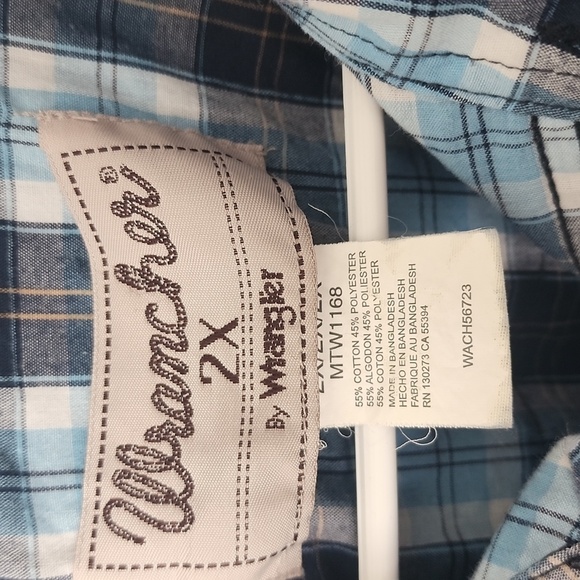 Wrangler Wrancher Western Mens Pearl Snap Button long sleeve Size 2XL - Picture 3 of 4